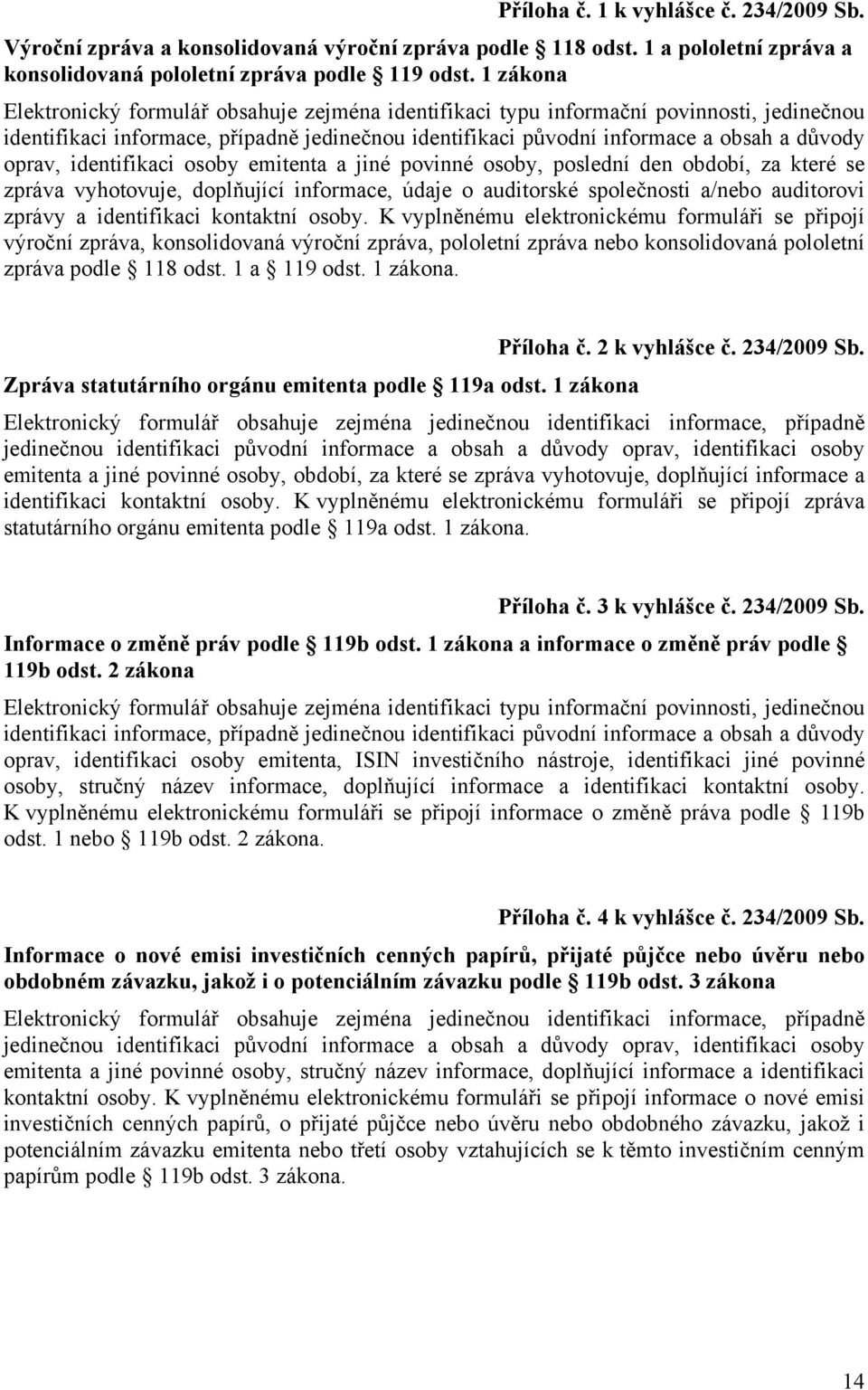 identifikaci osoby emitenta a jiné povinné osoby, poslední den období, za které se zpráva vyhotovuje, doplňující informace, údaje o auditorské společnosti a/nebo auditorovi zprávy a identifikaci