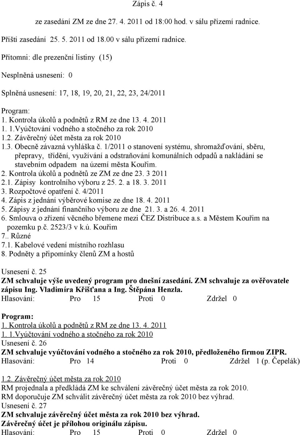 2. Závěrečný účet města za rok 2010 1.3. Obecně závazná vyhláška č.