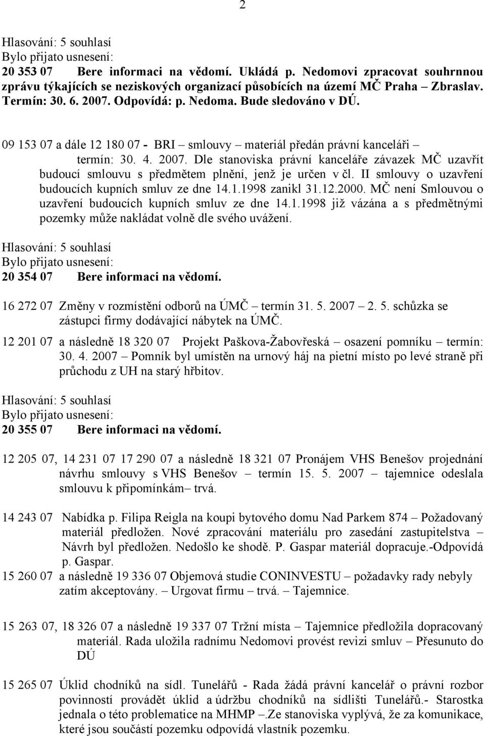 Dle stanoviska právní kanceláře závazek MČ uzavřít budoucí smlouvu s předmětem plnění, jenž je určen v čl. II smlouvy o uzavření budoucích kupních smluv ze dne 14.1.1998 zanikl 31.12.2000.