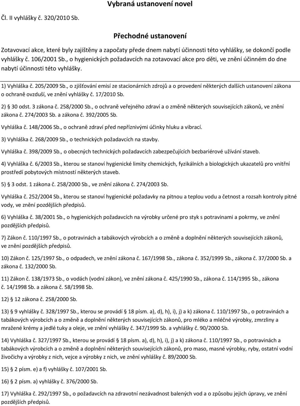 , o zjišťování emisí ze stacionárních zdrojů a o provedení některých dalších ustanovení zákona o ochraně ovzduší, ve znění vyhlášky č. 17/2010 Sb. 2) 30 odst. 3 zákona č. 258/2000 Sb.