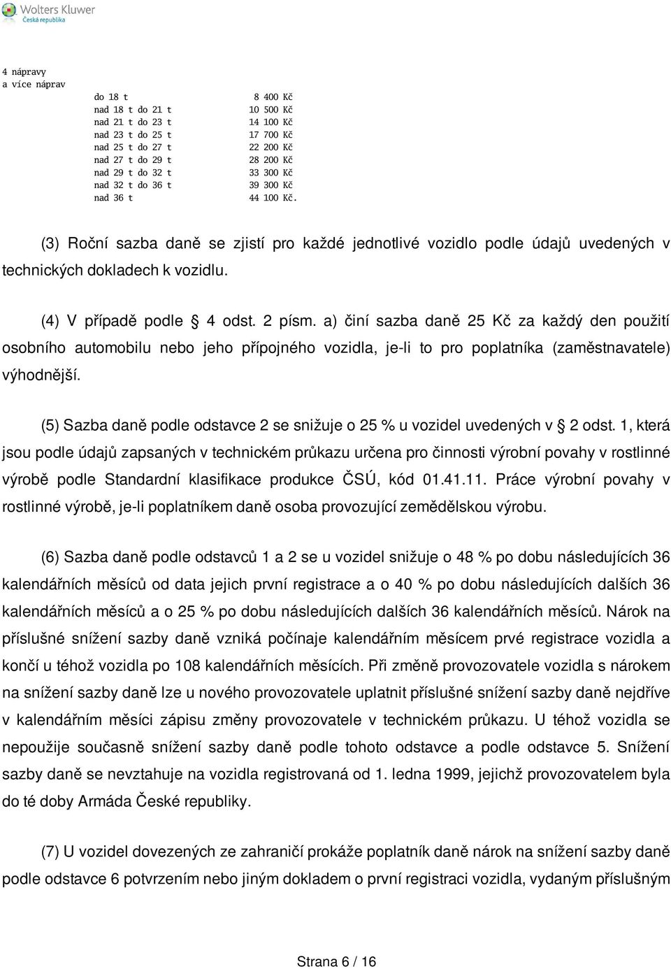 2 písm. a) činí sazba daně 25 Kč za každý den použití osobního automobilu nebo jeho přípojného vozidla, je-li to pro poplatníka (zaměstnavatele) výhodnější.