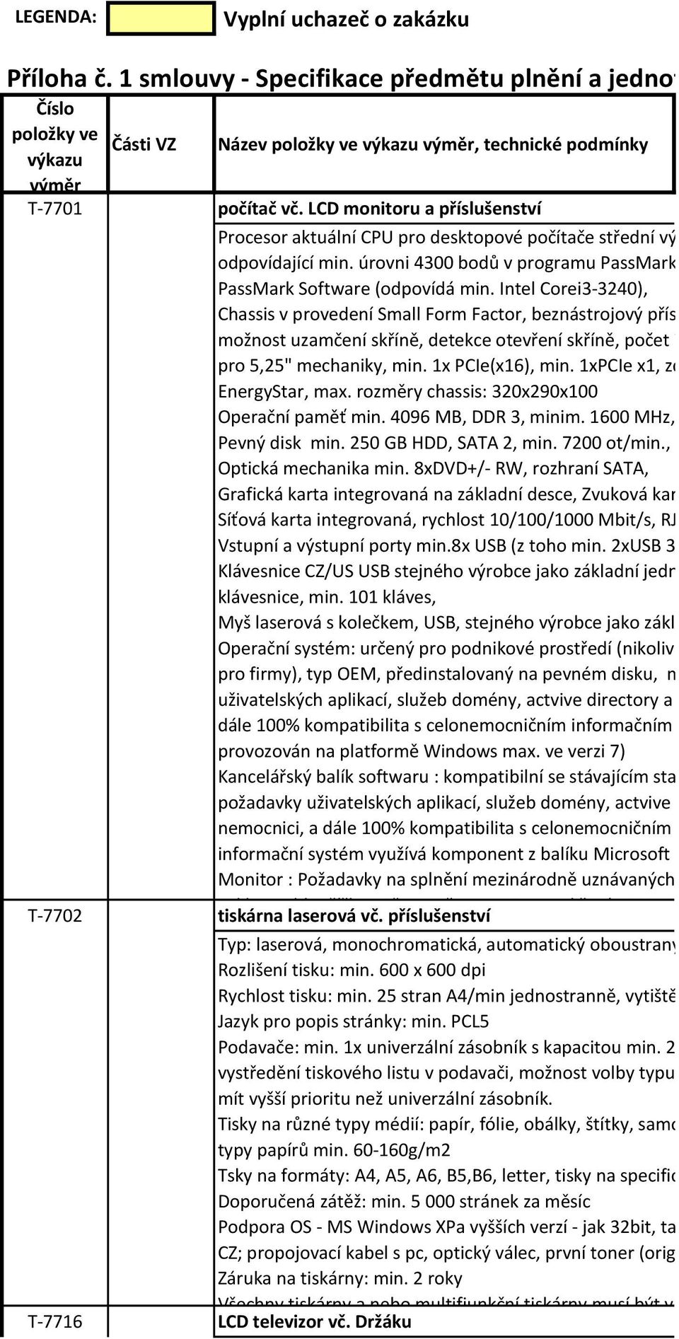 LCD monitoru a příslušenství Procesor aktuální CPU pro desktopové počítače střední výkonové úrovně (minim. dual core), výkonově odpovídající min.