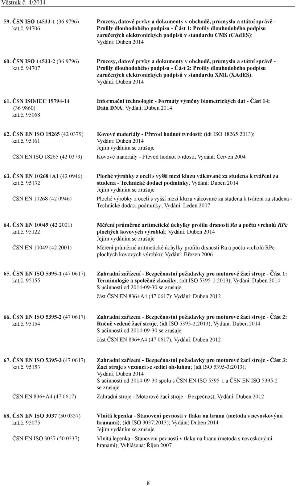 (CAdES); Vydání: Duben 2014 60. ČSN ISO 14533-2 (36 9796) kat.č.