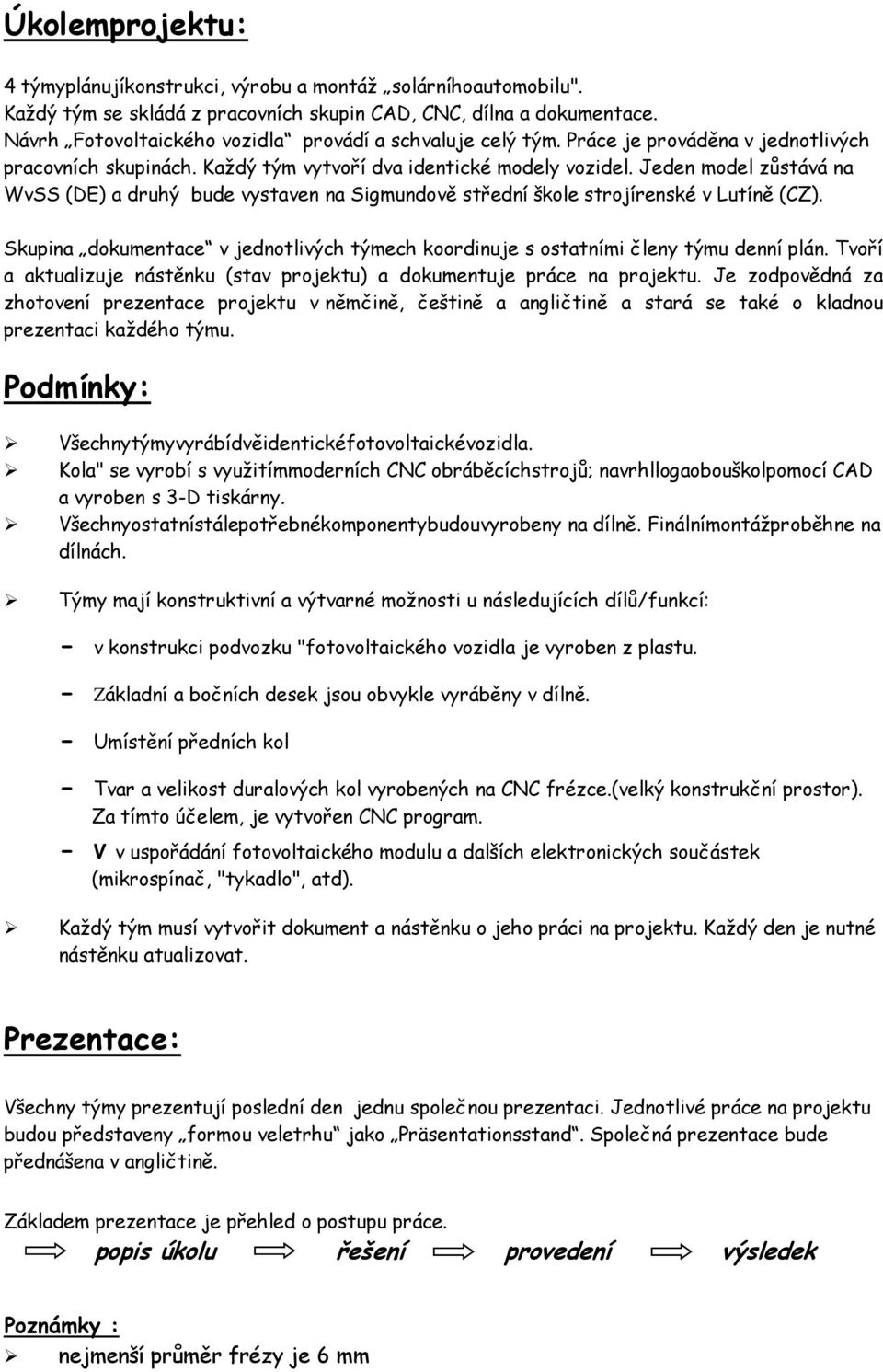 Jeden model zůstává na WvSS (DE) a druhý bude vystaven na Sigmundově střední škole strojírenské v Lutíně (CZ). Skupina dokumentace v jednotlivých týmech koordinuje s ostatními členy týmu denní plán.