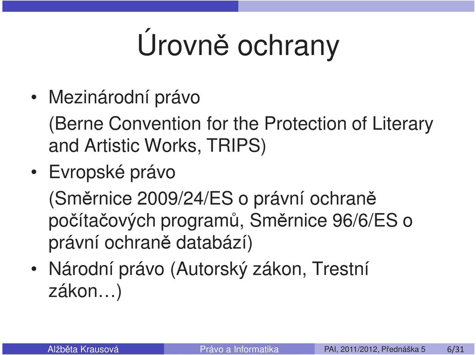 programů, Směrnice 96/6/ES o právní ochraně databází) Národní právo (Autorský zákon,