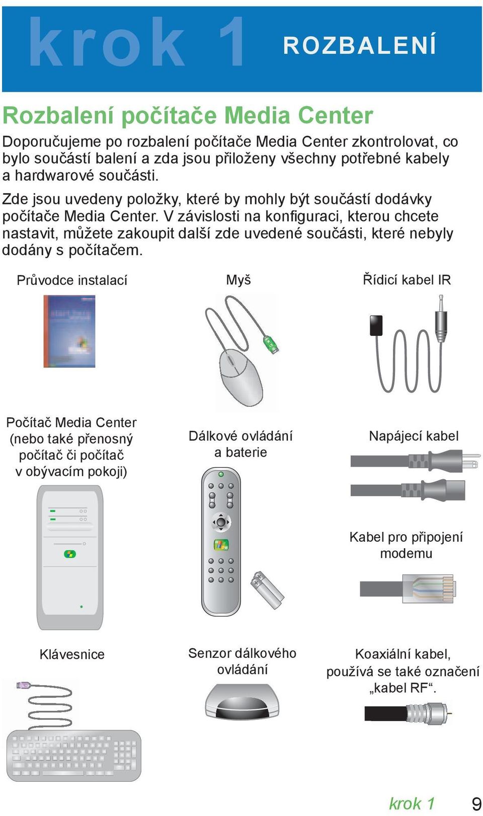 V závislosti na konfi guraci, kterou chcete nastavit, můžete zakoupit další zde uvedené součásti, které nebyly dodány s počítačem.