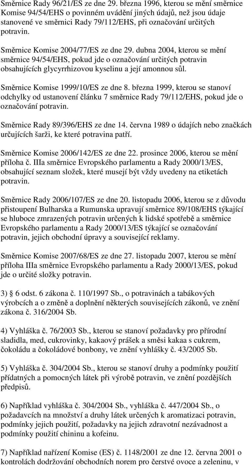 Směrnice Komise 2004/77/ES ze dne 29. dubna 2004, kterou se mění směrnice 94/54/EHS, pokud jde o označování určitých potravin obsahujících glycyrrhizovou kyselinu a její amonnou sůl.