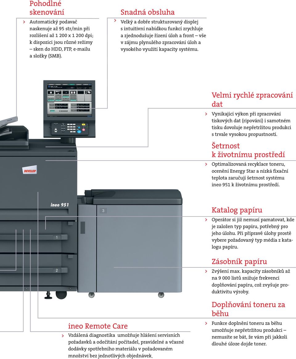systému. Velmi rychlé zpracování dat > Vynikající výkon při zpracování tiskových dat (ripování) i samotném tisku dovoluje nepřetržitou produkci s trvale vysokou propustností.