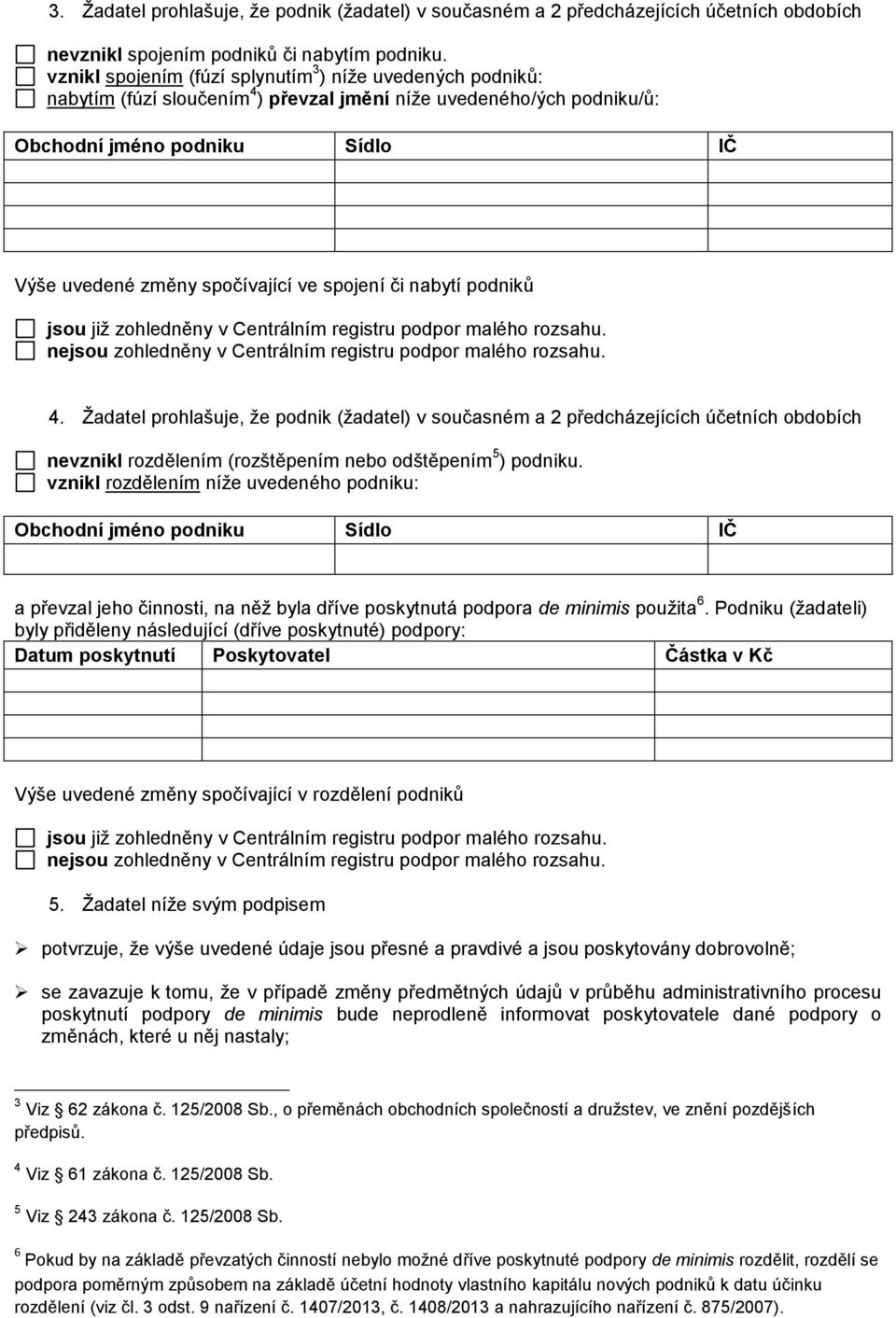 spojení či nabytí podniků jsou již zohledněny v Centrálním registru podpor malého rozsahu. nejsou zohledněny v Centrálním registru podpor malého rozsahu. 4.