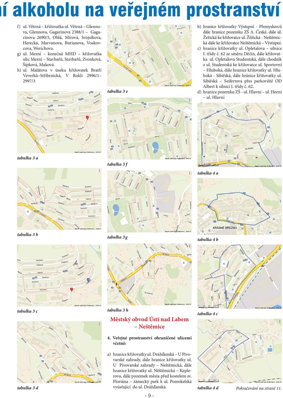 Mezní konečná MHD křižovatka ulic Mezní Stavbařů, Stavbařů, Zvonková, Šípková, Maková. h) ul.