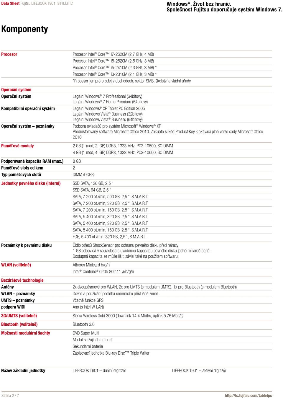 Kompatibilní operační systém Legální Windows XP Tablet PC Edition 2005 Legální Windows Vista Business (32bitový) Legální Windows Vista Business (64bitový) Operační systém poznámky Podpora ovladačů