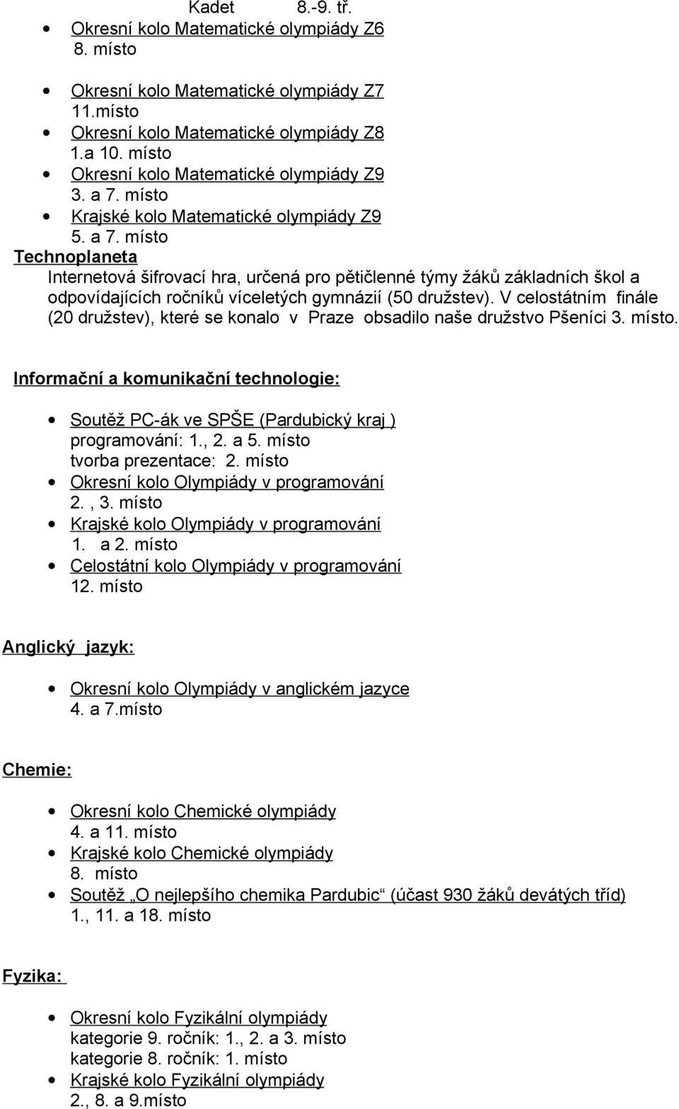 místo Krajské kolo Matematické olympiády Z9 5. a 7.