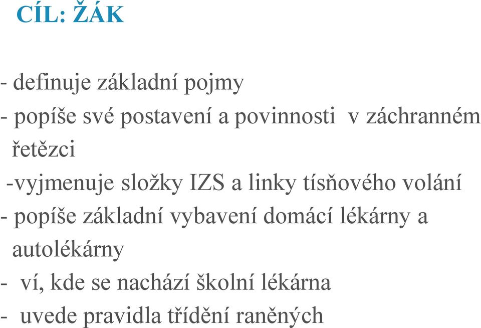 tísňového volání - popíše základní vybavení domácí lékárny a