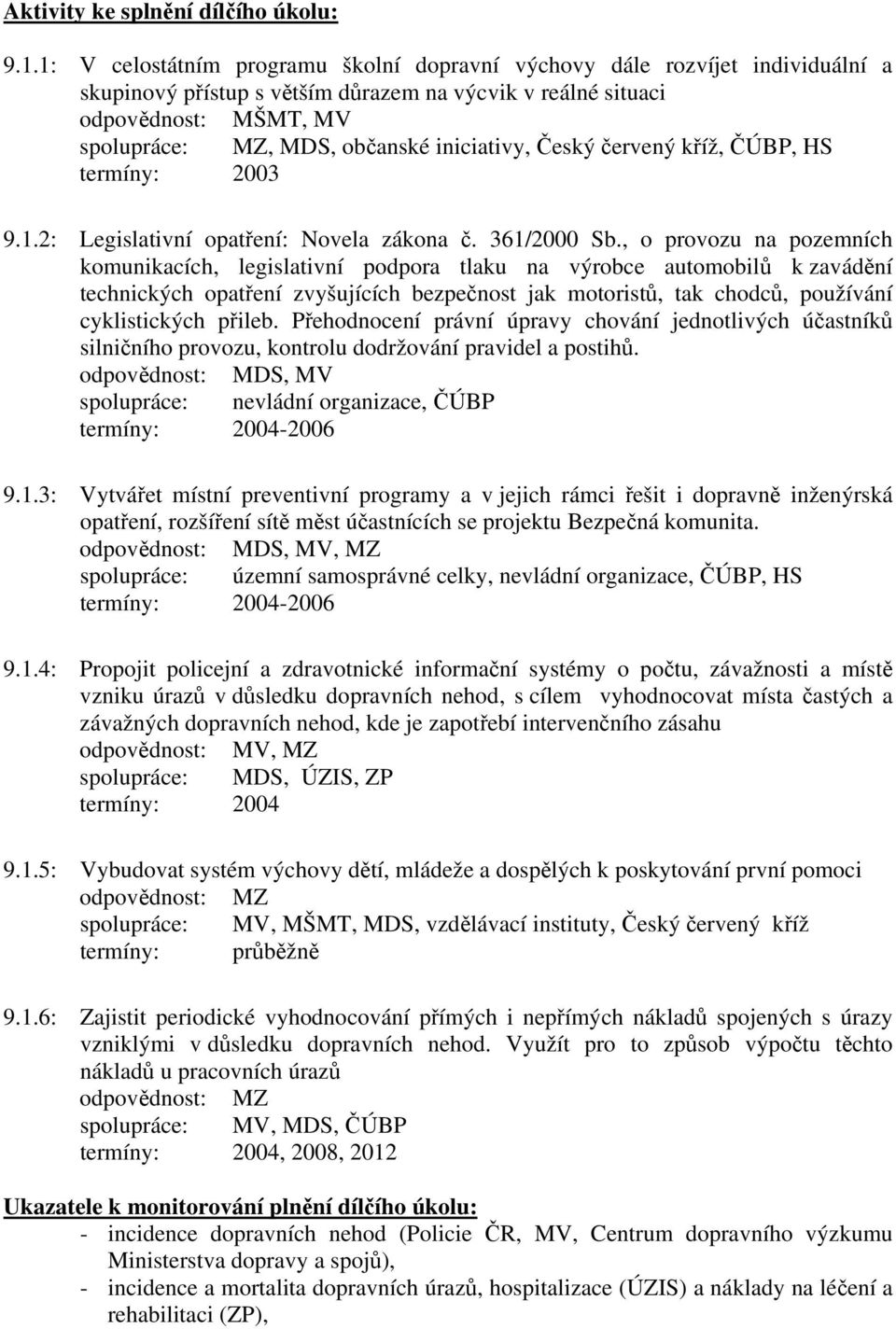 ČÚBP, HS termíny: 2003 9.1.2: Legislativní opatření: Novela zákona č. 361/2000 Sb.