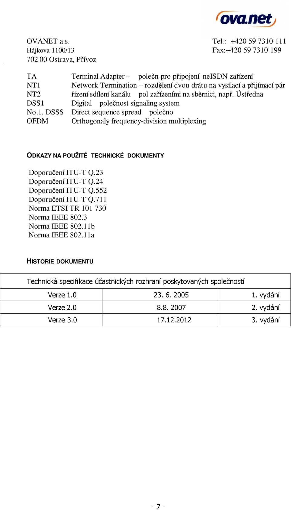 No.1. DSSS OFDM Terminal Adapter polečn pro připojení neisdn zařízení Network Termination rozdělení dvou drátu na vysílací a přijímací pár řízení sdílení kanálu pol zařízeními na