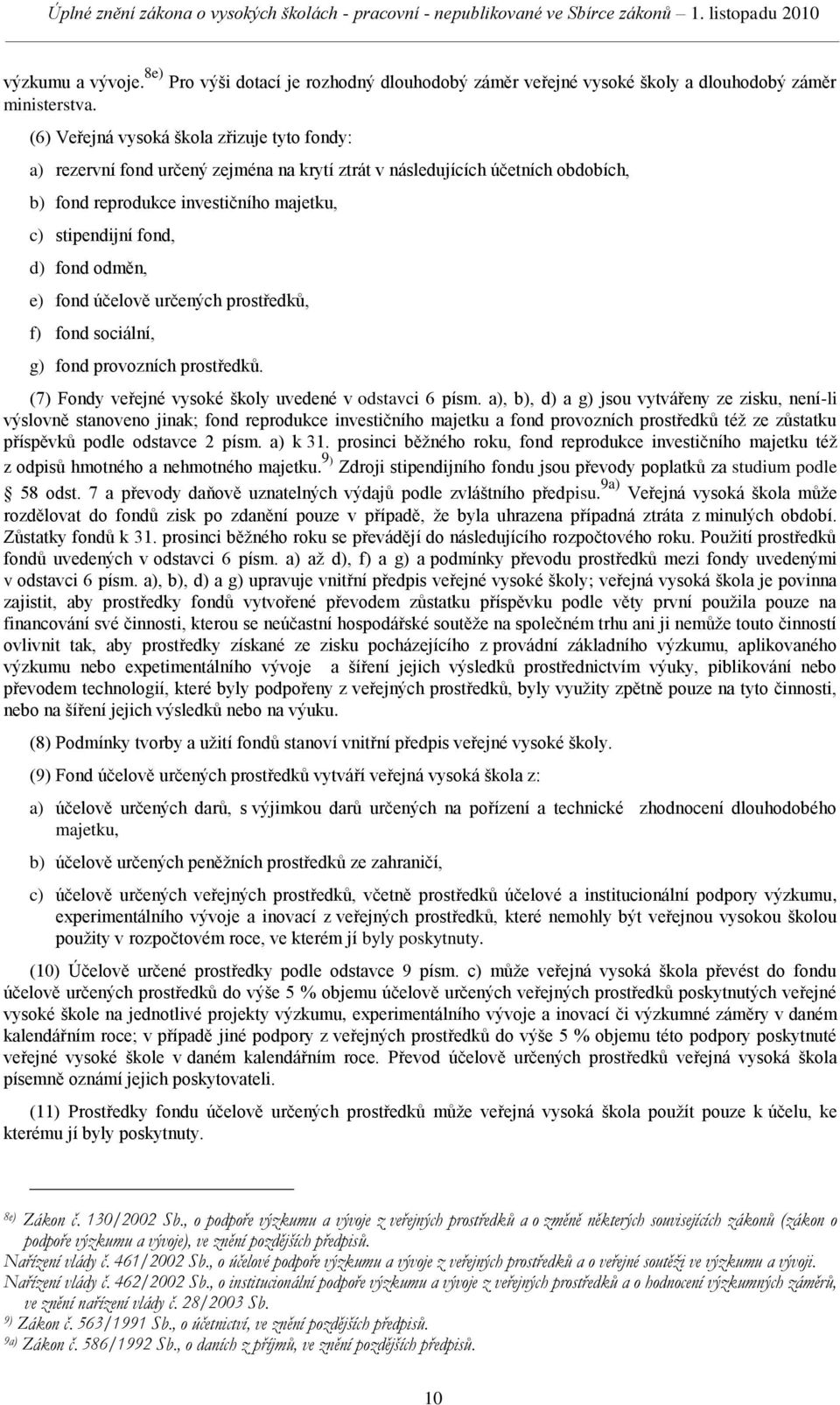 odměn, e) fond účelově určených prostředků, f) fond sociální, g) fond provozních prostředků. (7) Fondy veřejné vysoké školy uvedené v odstavci 6 písm.