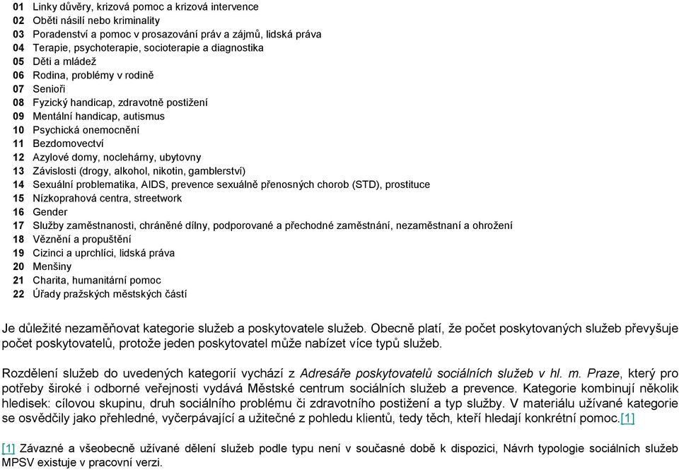 noclehá rny, ubytovny 13 Zá vislosti (drogy, alkohol, nikotin, gamblerství) 14 Sexuá lníproblematika, AIDS, prevence sexuá lně přenosný ch chorob (STD), prostituce 15 Nízkoprahová centra, streetwork