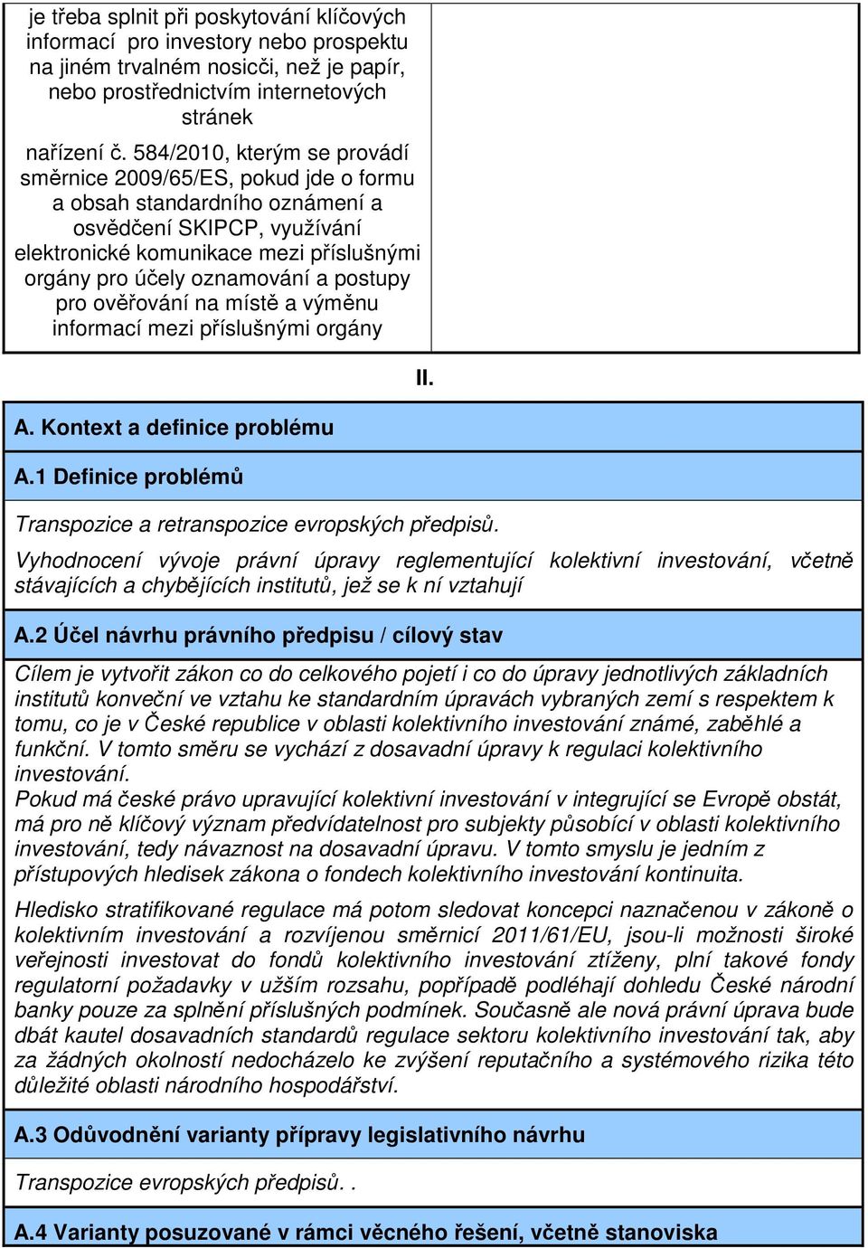 postupy pro ověřování na místě a výměnu informací mezi příslušnými orgány A. Kontext a definice problému A.1 Definice problémů Transpozice a retranspozice evropských předpisů. II.