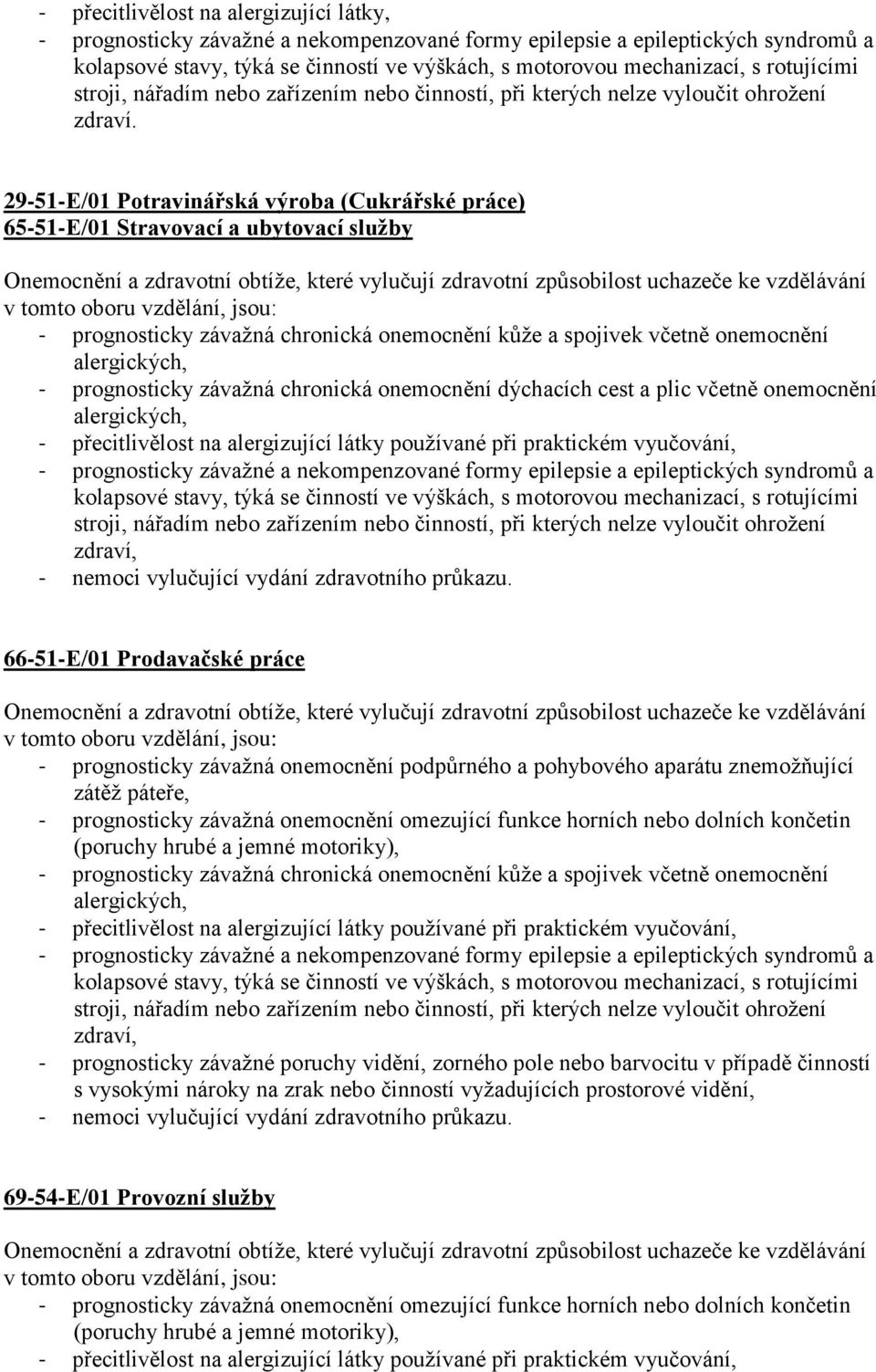 onemocnění dýchacích cest a plic včetně onemocnění 66-51-E/01 Prodavačské práce - prognosticky závažná onemocnění podpůrného a