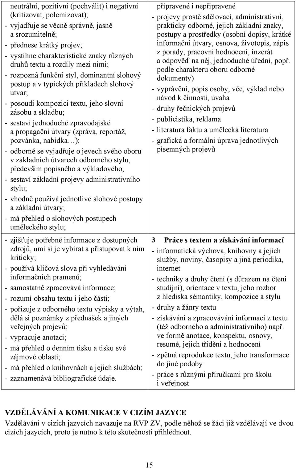 zpravodajské a propagační útvary (zpráva, reportáž, pozvánka, nabídka ); - odborně se vyjadřuje o jevech svého oboru v základních útvarech odborného stylu, především popisného a výkladového; -