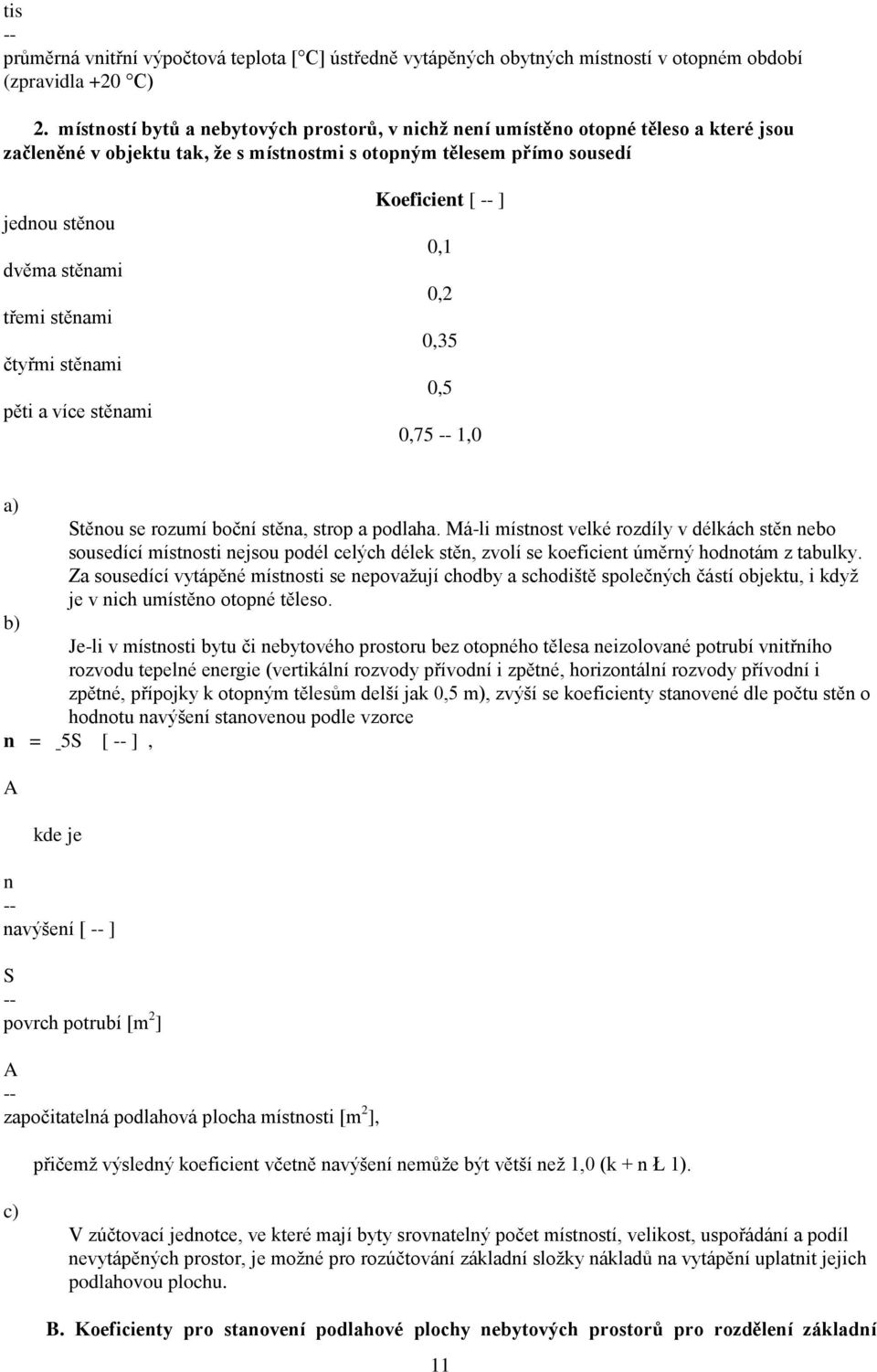 stěnami čtyřmi stěnami pěti a více stěnami Koeficient [ ] 0,1 0,2 0,35 0,5 0,75 1,0 a) Stěnou se rozumí boční stěna, strop a podlaha.