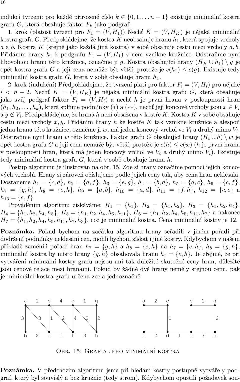 Kotr K (tejně jko kždá jiná kotr) v oě ohuje etu mei vrholy,. Přidáním hrny h k podgrfu F = (V, H ) v něm vnikne kružnie. Odtrňme nyní liovolnou hrnu této kružnie, ončme ji g.