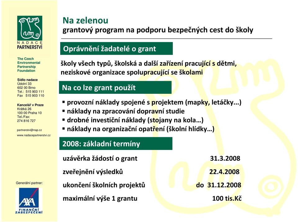 ..) náklady na zpracovánídopravnístudie drobné investiční náklady (stojany na kola ) náklady na organizačníopatření(školníhlídky ) 2008: