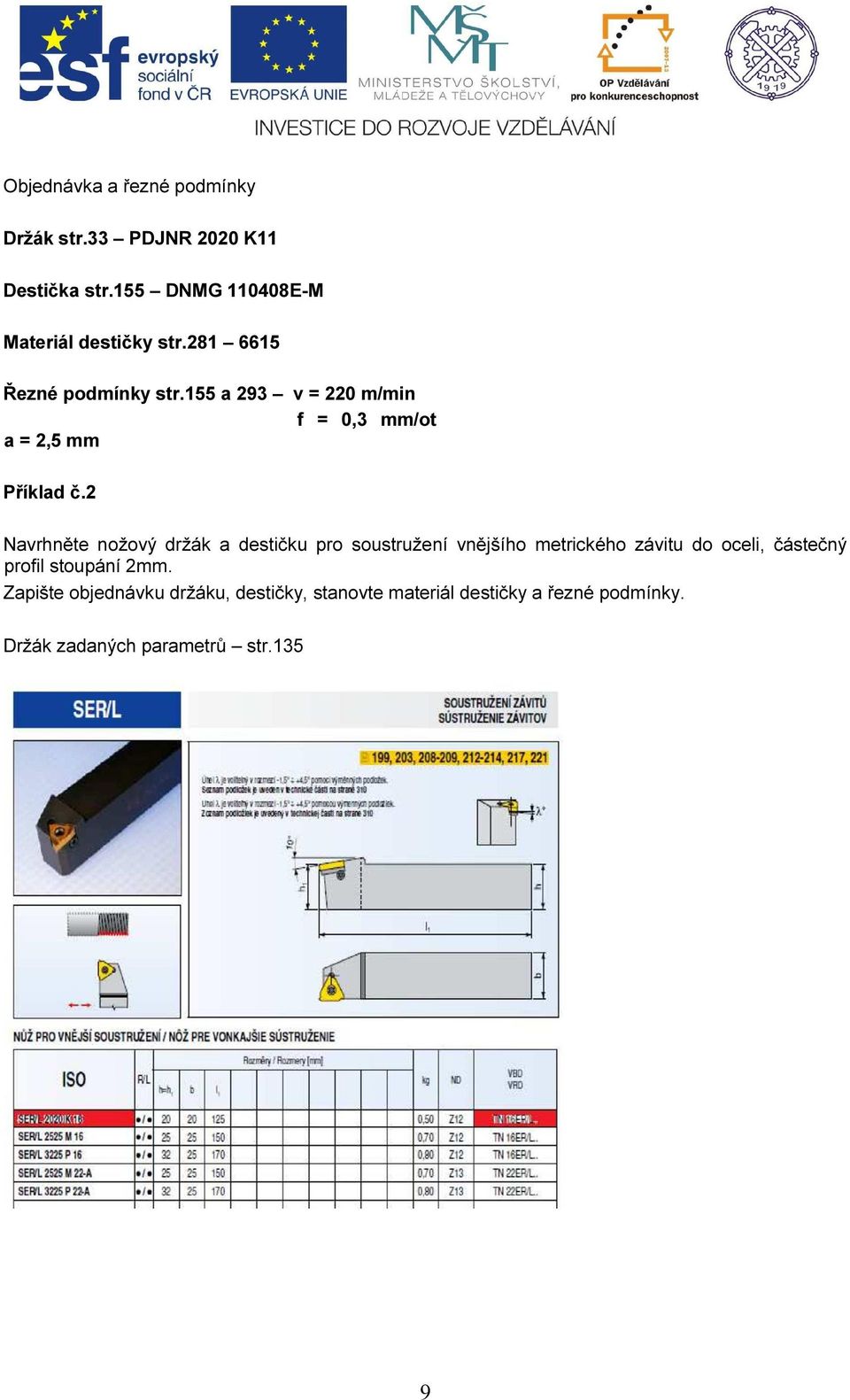 155 a 293 v = 220 m/min f = 0,3 mm/ot a = 2,5 mm Příklad č.