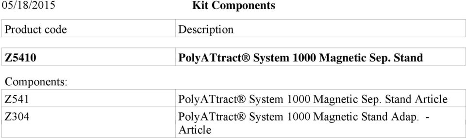 Stand Components: Z541  Stand Article Z304 PolyATtract