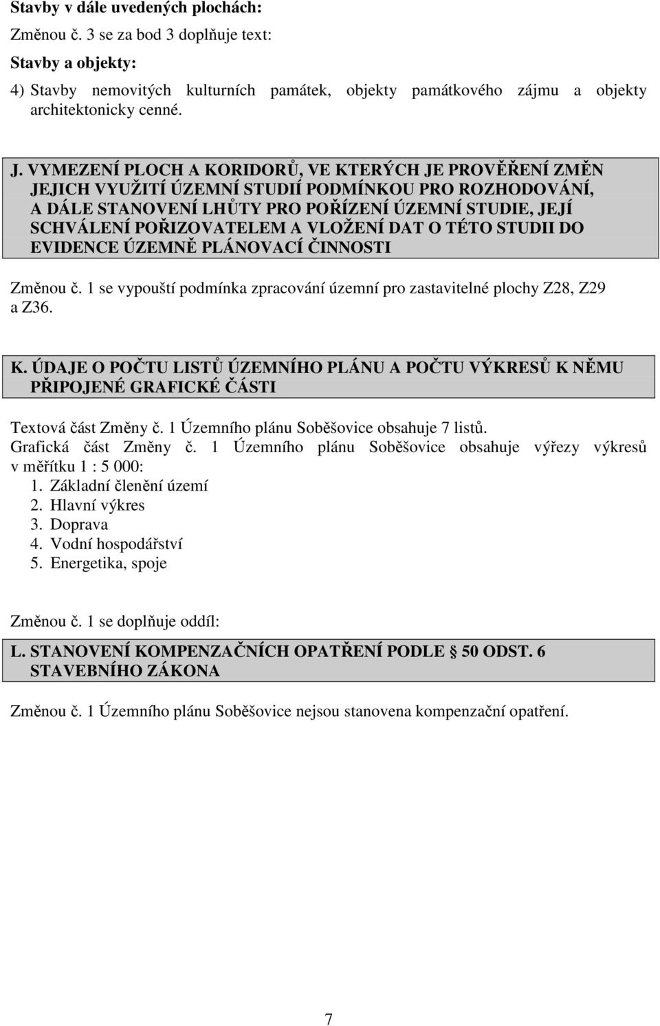 VLOŽENÍ DAT O TÉTO STUDII DO EVIDENCE ÚZEMNĚ PLÁNOVACÍ ČINNOSTI Změnou č. 1 se vypouští podmínka zpracování územní pro zastavitelné plochy Z28, Z29 a Z36. K.