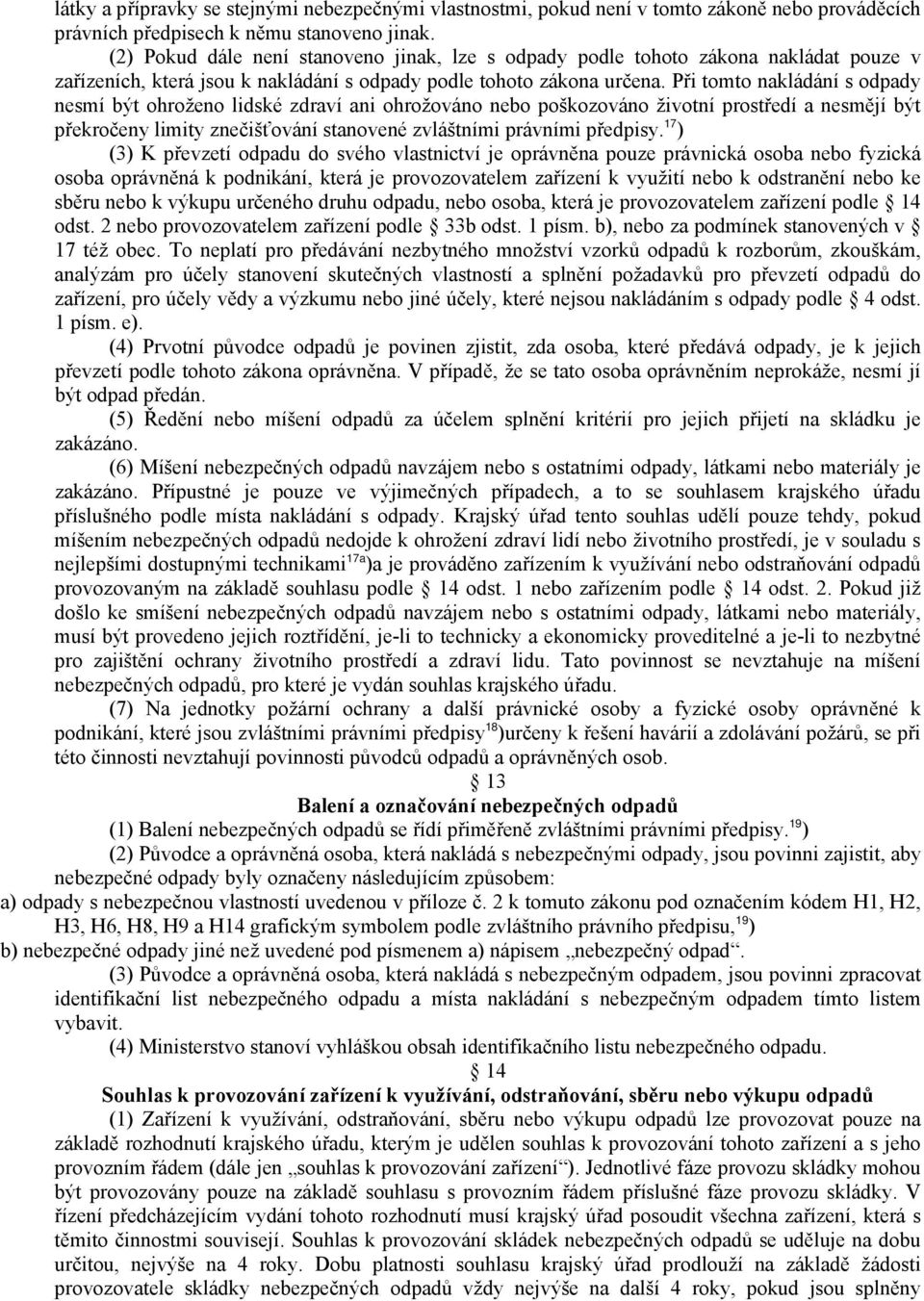 Při tomto nakládání s odpady nesmí být ohroženo lidské zdraví ani ohrožováno nebo poškozováno životní prostředí a nesmějí být překročeny limity znečišťování stanovené zvláštními právními předpisy.