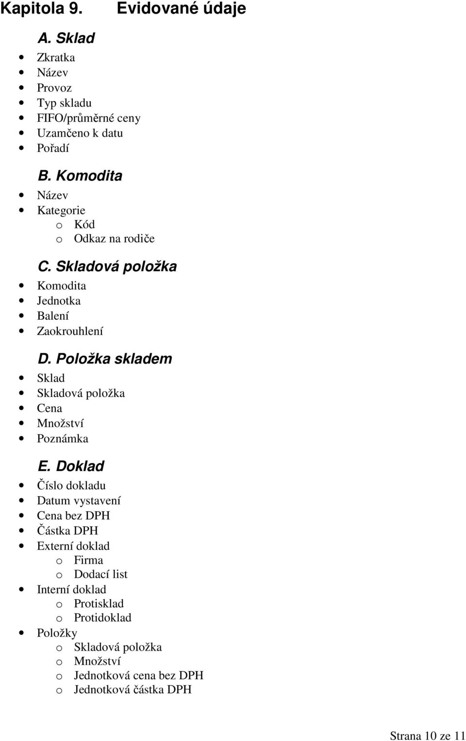 Položka skladem Sklad Skladová položka Cena Množství Poznámka E.