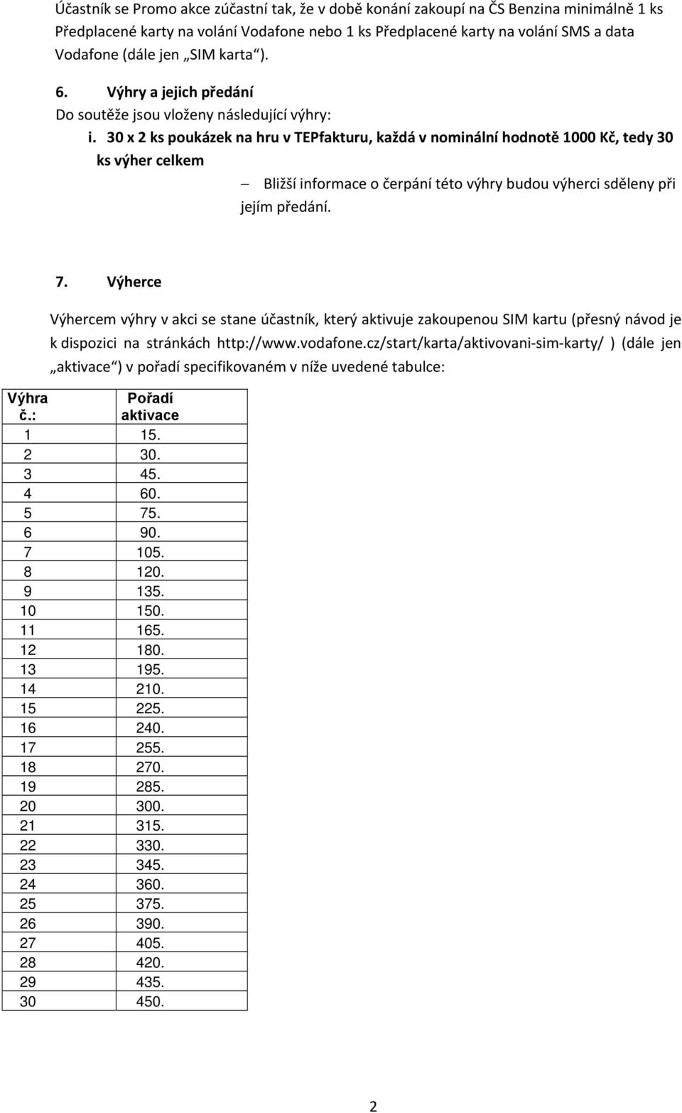 30 x 2 ks poukázek na hru v TEPfakturu, každá v nominální hodnotě 1000 Kč, tedy 30 ks výher celkem Bližší informace o čerpání této výhry budou výherci sděleny při jejím předání. Výhra č.: 7.