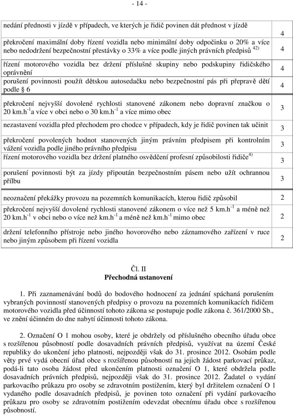 autosedačku nebo bezpečnostní pás při přepravě dětí podle 6 překročení nejvyšší dovolené rychlosti stanovené zákonem nebo dopravní značkou o 20 km.h -1 a více v obci nebo o 30 km.