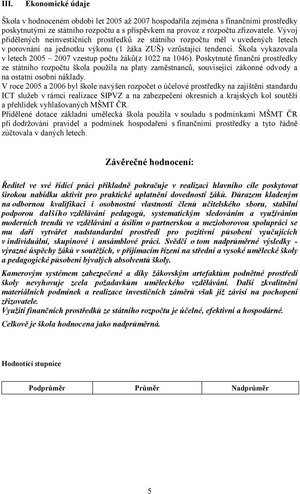 Škola vykazovala v letech 2005 2007 vzestup počtu žáků(z 1022 na 1046).