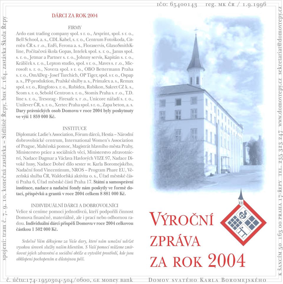 r. o., OmADeg - Josef Turchich, OP Tiger, spol. s r. o., Ospap a. s., PP-produktion, PraÏské sluïby a. s., Primalex a. s., Remax spol. s r. o., Ringfoto s. r. o., Rubidea, Rubikon, Sakret CZ k. s., Scom s.