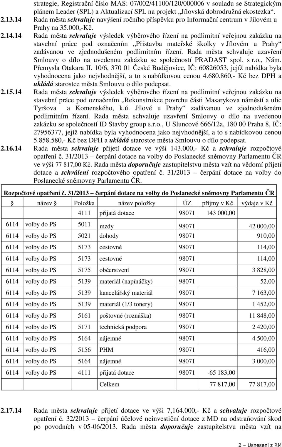 stavební práce pod označením Přístavba mateřské školky v Jílovém u Prahy zadávanou ve zjednodušeném podlimitním řízení.