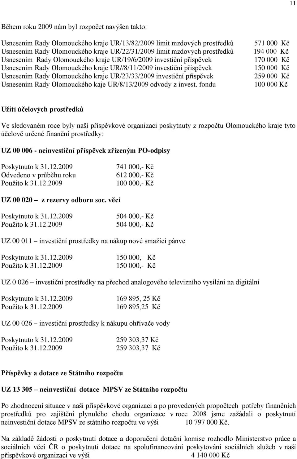 příspěvek Usnesením Rady Olomouckého kaje UR/8/13/2009 odvody z invest.