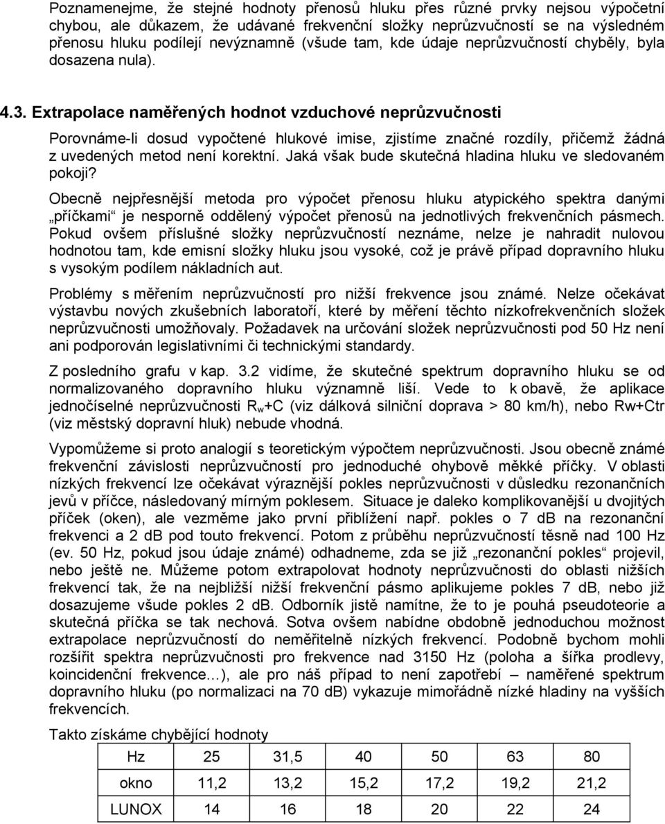 Extrapolace naměřených hodnot vzduchové neprůzvučnosti Porovnáme-li dosud vypočtené hlukové imise, zjistíme značné rozdíly, přičemž žádná z uvedených metod není korektní.