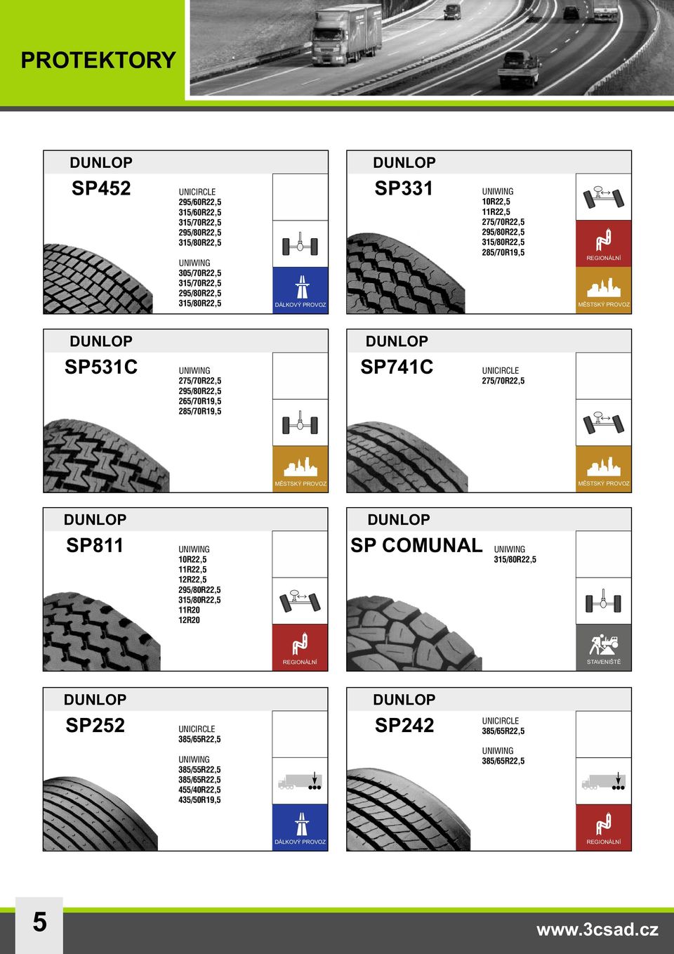 STAVENIŠTĚ SP COMUNAL PROTEKTORY DÁLKOVÝ PROVOZ SP452 295/60R22,5 315/60R22,5 305/70R22,5 DÁLKOVÝ