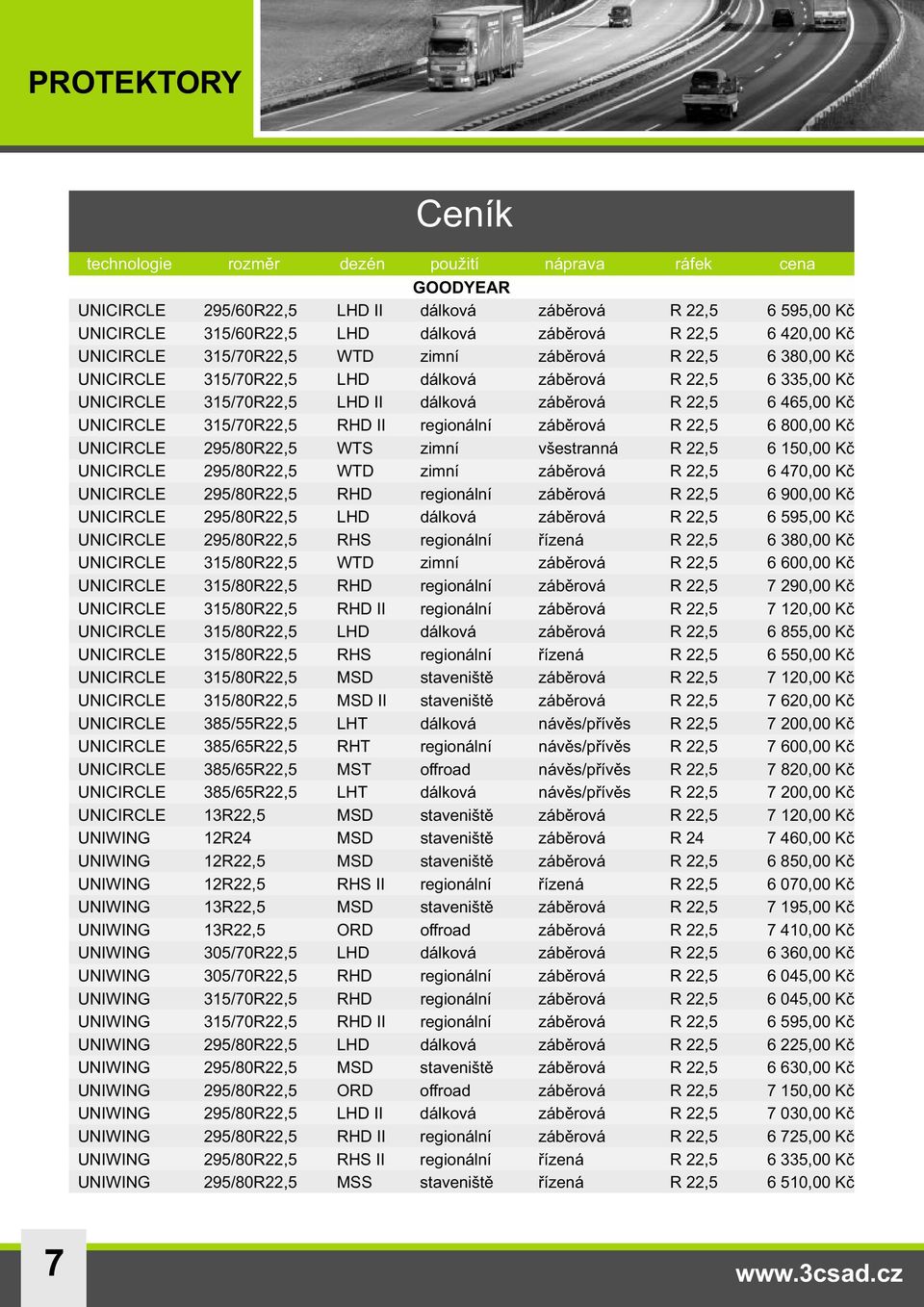 470,00 Kč RHD regionální záběrová R 22,5 6 900,00 Kč LHD dálková záběrová R 22,5 6 595,00 Kč RHS regionální řízená R 22,5 6 380,00 Kč WTD zimní záběrová R 22,5 6 600,00 Kč RHD regionální záběrová R