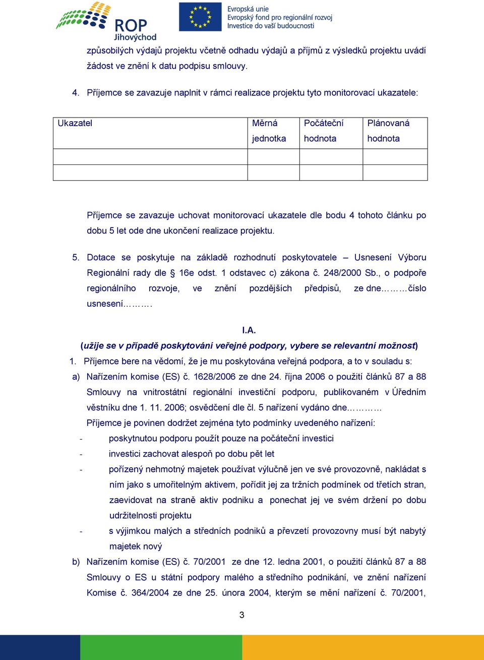 dle bodu 4 tohoto článku po dobu 5 let ode dne ukončení realizace projektu. 5. Dotace se poskytuje na základě rozhodnutí poskytovatele Usnesení Výboru Regionální rady dle 16e odst.