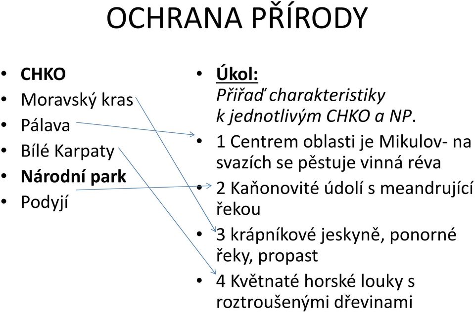 1 Centrem oblasti je Mikulov- na svazích se pěstuje vinná réva 2 Kaňonovité