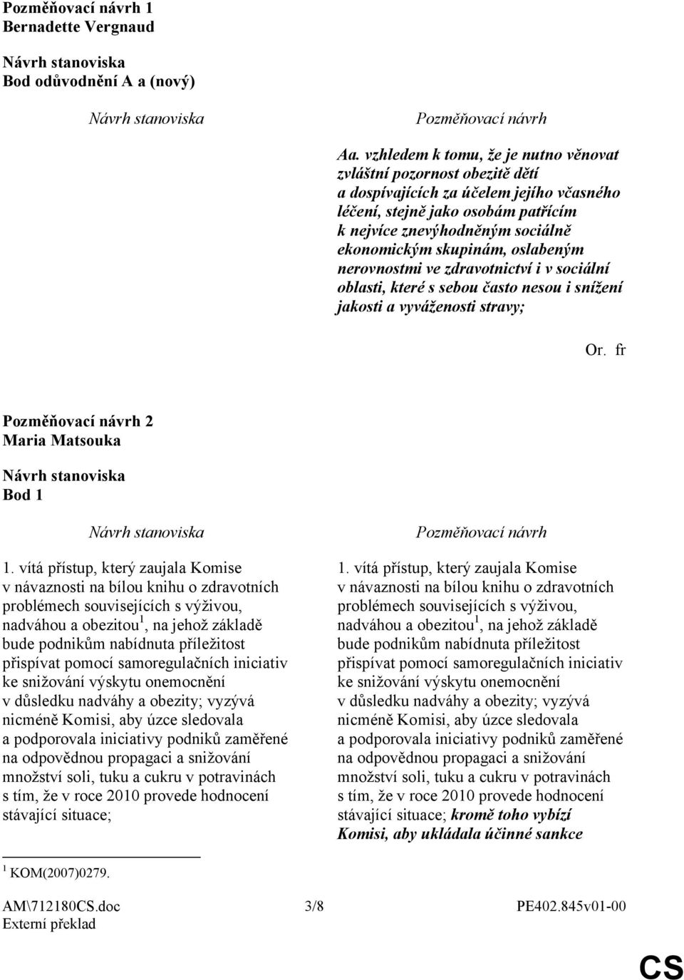 skupinám, oslabeným nerovnostmi ve zdravotnictví i v sociální oblasti, které s sebou často nesou i snížení jakosti a vyváženosti stravy; 2 Maria Matsouka Bod 1 1.