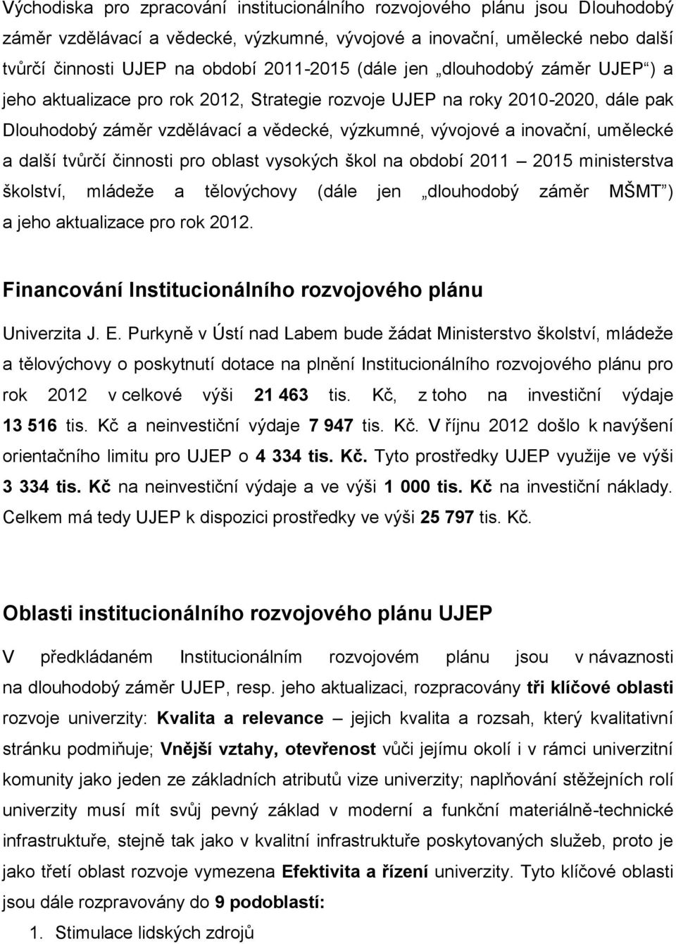 další tvůrčí činnosti pro oblast vysokých škol na období 2011 2015 ministerstva školství, mládeže a tělovýchovy (dále jen dlouhodobý záměr MŠMT ) a jeho aktualizace pro rok 2012.