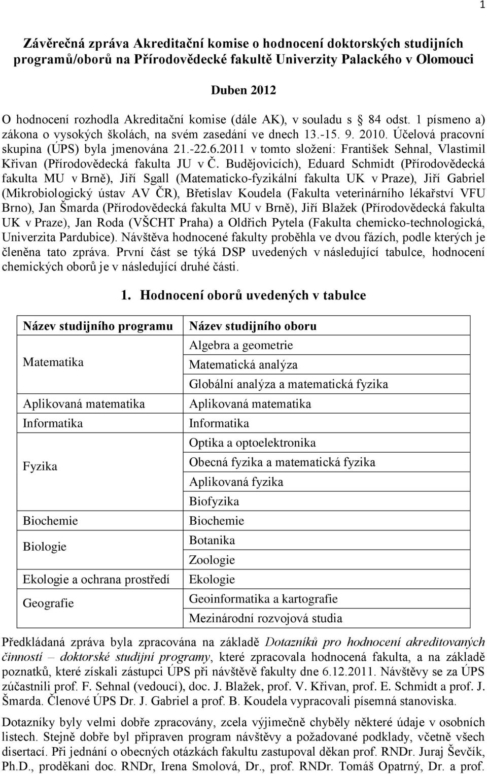 2011 v tomto složení: František Sehnal, Vlastimil Křivan (Přírodovědecká fakulta JU v Č.