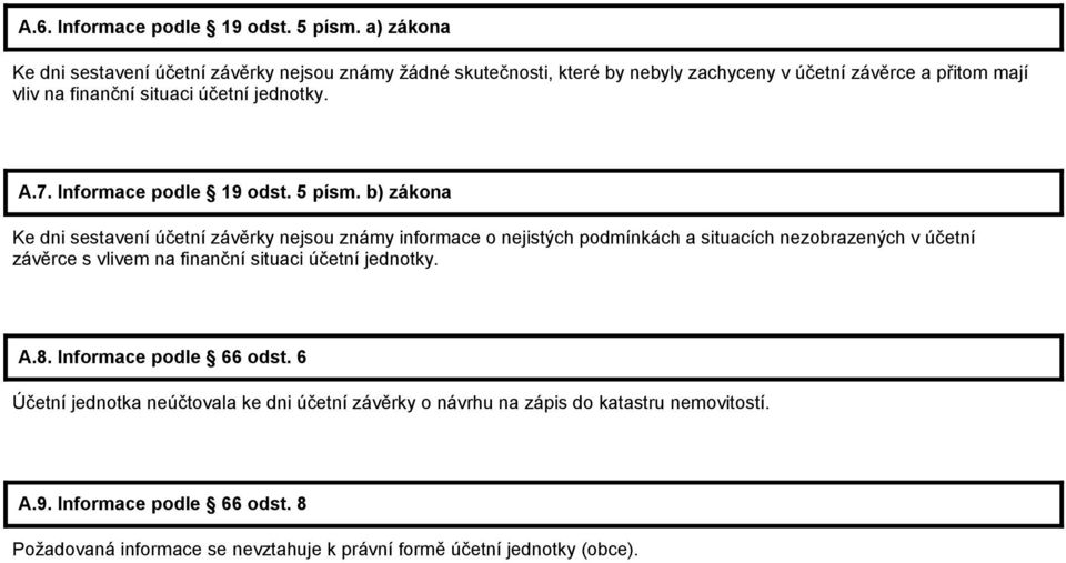 jednotky. A.7. Informace podle 19 odst. 5 písm.