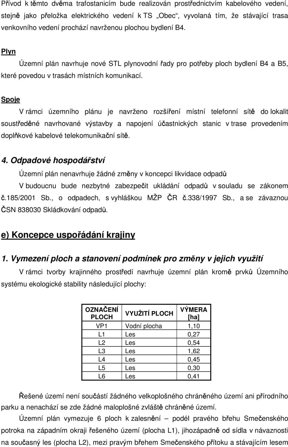 řady pro potřeby ploch bydlení B4 a B5, Spoje V rámci územního plánu je navrženo rozšíření místní telefonní sítě do lokalit soustředěné navrhované výstavby a napojení účastnických stanic v trase