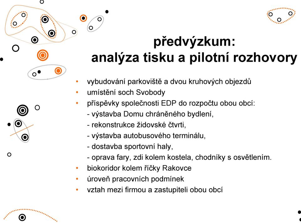 židovské čtvrti, - výstavba autobusového terminálu, - dostavba sportovní haly, - oprava fary, zdi kolem kostela,