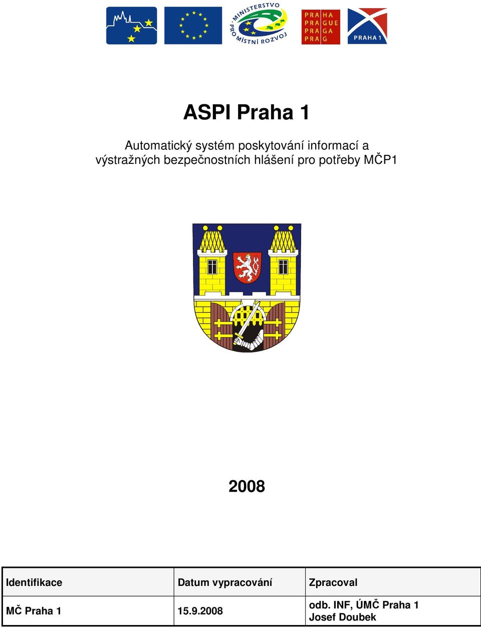 potřeby MČP1 2008 Identifikace Datum vypracování